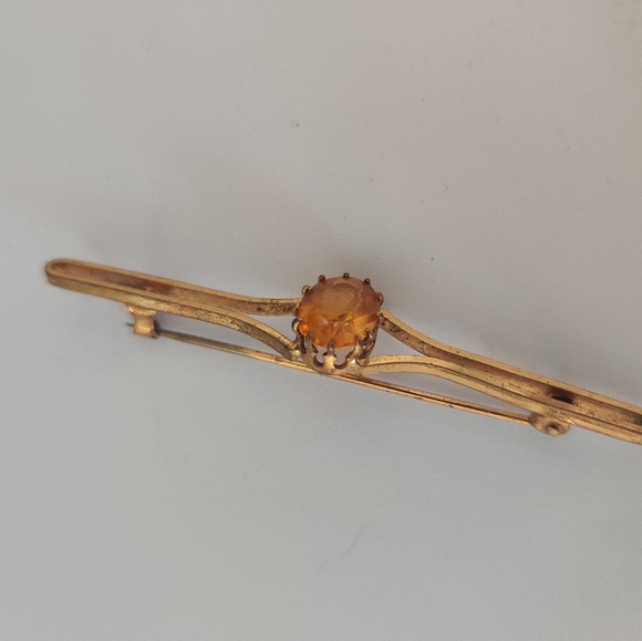 Antique Edwardian Cairngorm Bar Pin with citrine glass - Picture 5 of 14